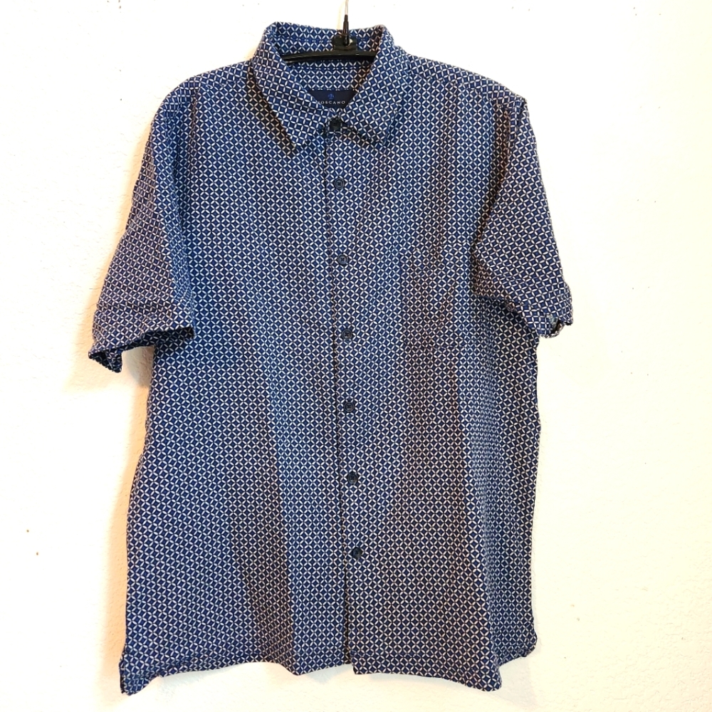 Toscano Men's Blue Patterned Silk Blend Shirt, Size L